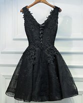 Black Lace A-Line V-Neck Short Prom Graduation Dress